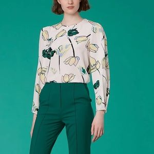 Diane von Furstenberg Cinched Sleeve Crew Neck Blouse